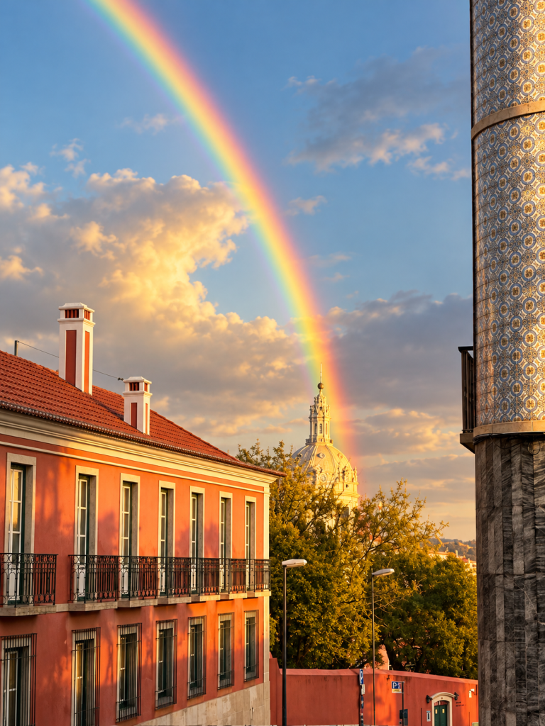 Rainbow over the dome of the Basílica da Estrela, near the studio